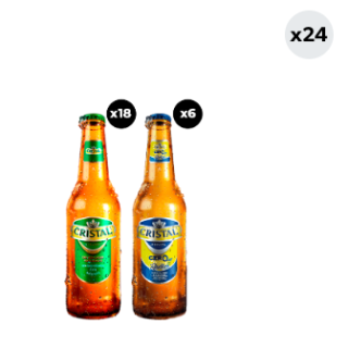 24x Pack Cerveza Cristal Mixto (18 con alcohol + 6 sin alcohol) Botella 355cc