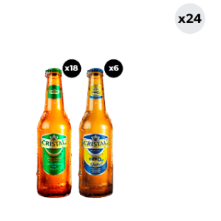 24x Pack Cerveza Cristal Mixto (18 con alcohol + 6 sin alcohol) Botella 355cc