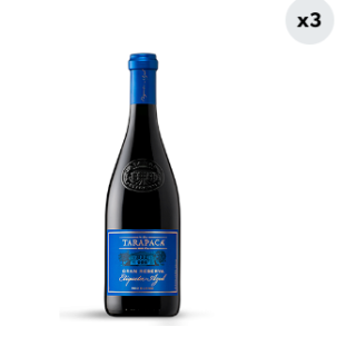 3x Vino Tarapacá Gran Reserva Etiqueta Azul 750cc