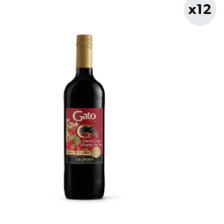 12x Cóctel de Vino Gato Selección Dulce Borgoña Frutilla 750cc