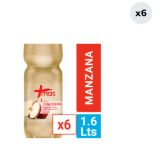 Pack 6 Aguas Saborizada Mas Manzana Botella 1.6L